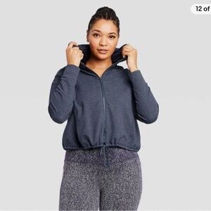 All in Motion Blue French Terry Stretch Full Zip Hoodie Sweatshirt Jacket L EUC